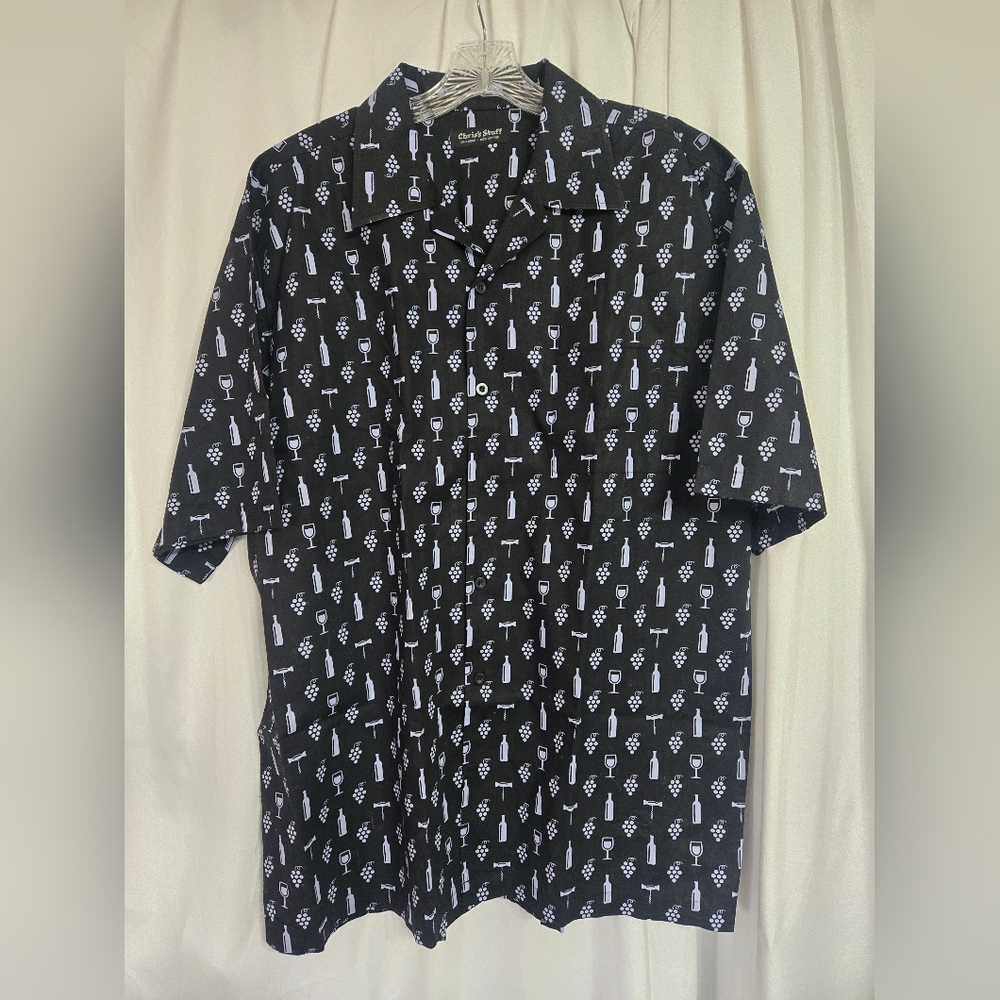 Chris's Stuff Men's Black Button-Down Shirt with White Pattern Size XXL